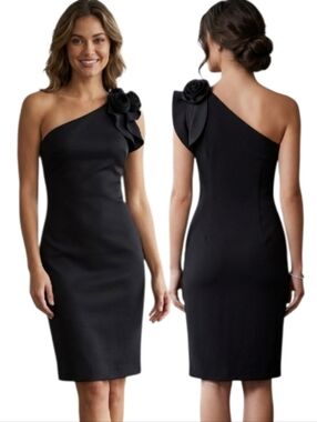 ELIZA J Black One-shoulder Scuba Cocktail Dress - Size 6